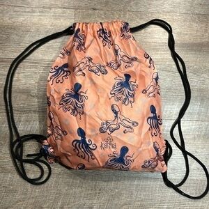 Karma 12x16” blue/peach nylon drawstring cinch sack octopus lightweight backpack